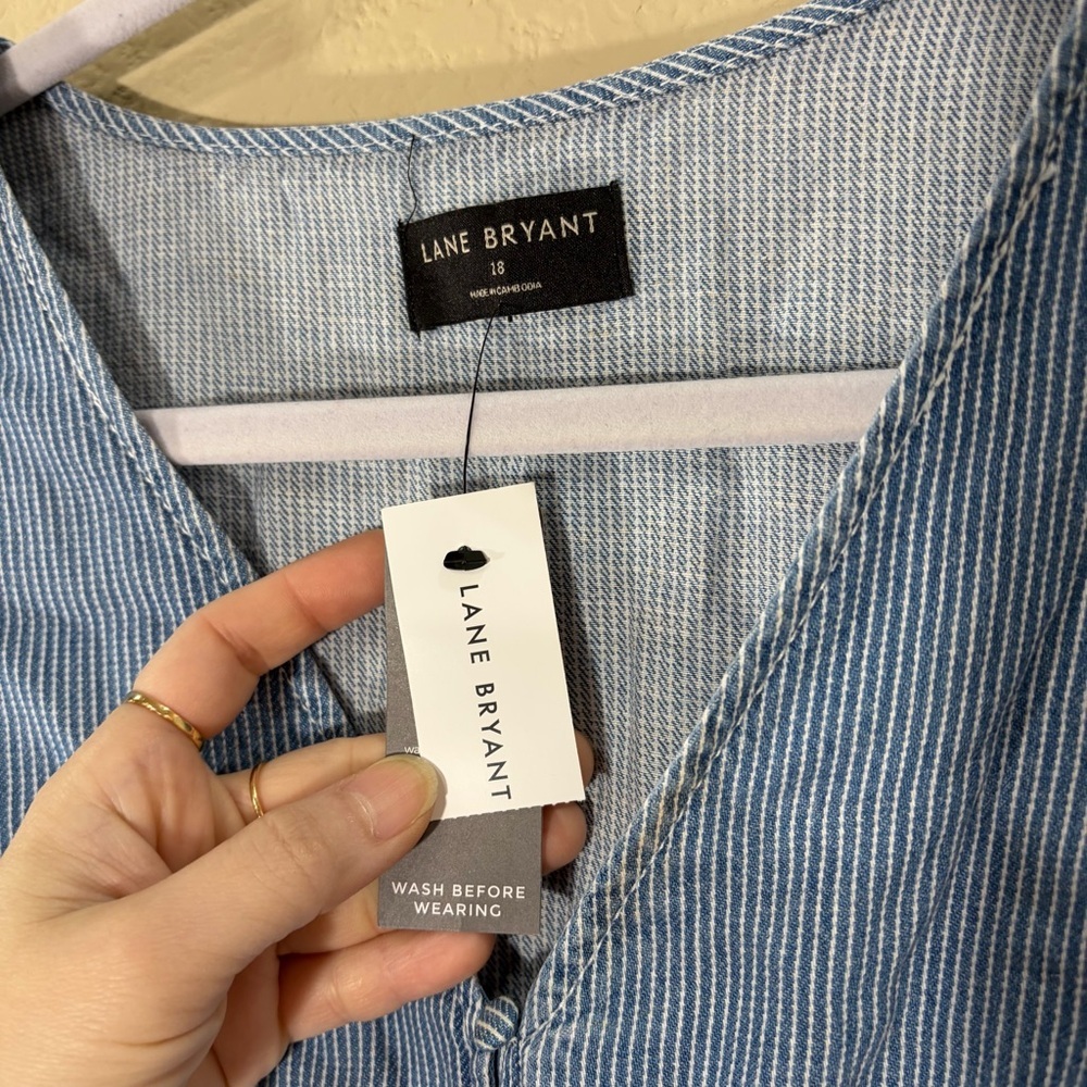 NWT Lane Bryant Dress “Denim” White Stripe Tiered Midi Dress Sz 18 Coastal Boho - Picture 5 of 11